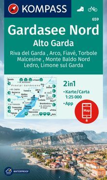 Map Gardasee Nord / Alto Garda, Riva del Garda, Arco, Fiavé, Torbole, Malcesine, Monte Baldo Nord, Ledro, Limone sul Garda KW 1:25.000