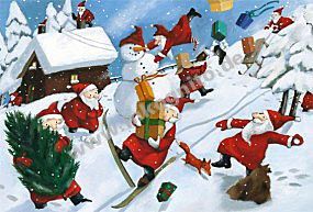 Картички Inkognito KDq 33023-5 Weihnachtsmaenner im Schnee
